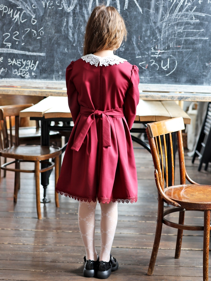Платье для девочки школьное БУШОН SK1113, цвет бордовый