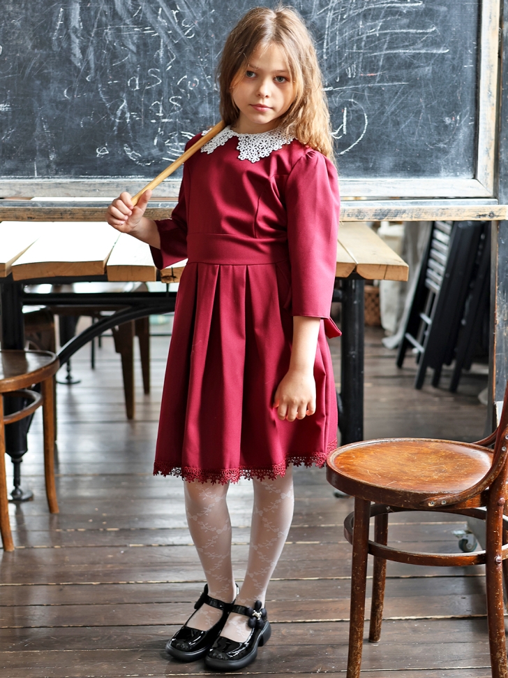Платье для девочки школьное БУШОН SK1113, цвет бордовый