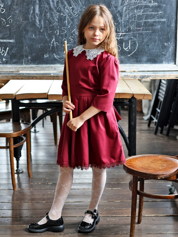 Платье для девочки школьное БУШОН SK1113, цвет бордовый