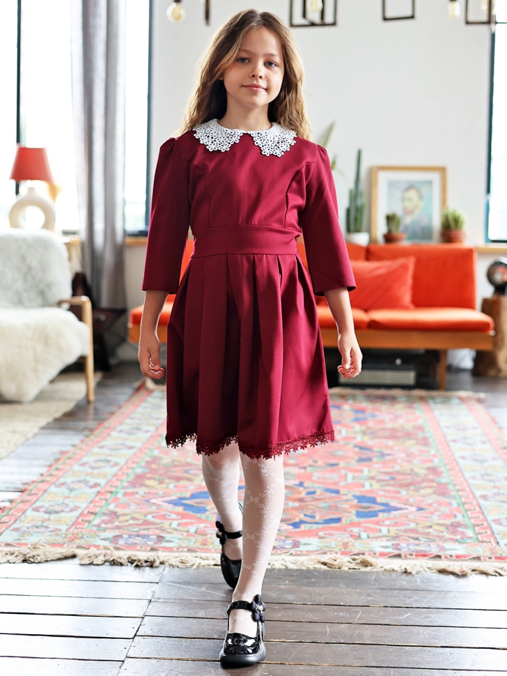 Платье для девочки школьное БУШОН SK1113, цвет бордовый
