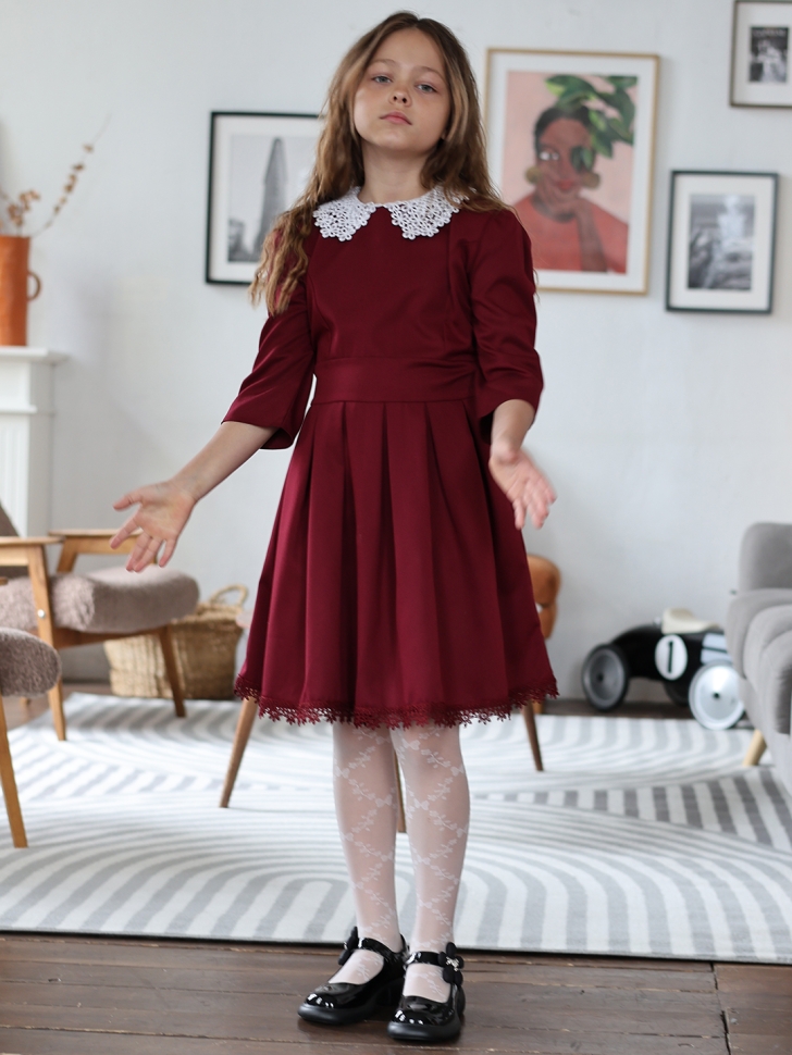 Платье для девочки школьное БУШОН SK1113, цвет бордовый