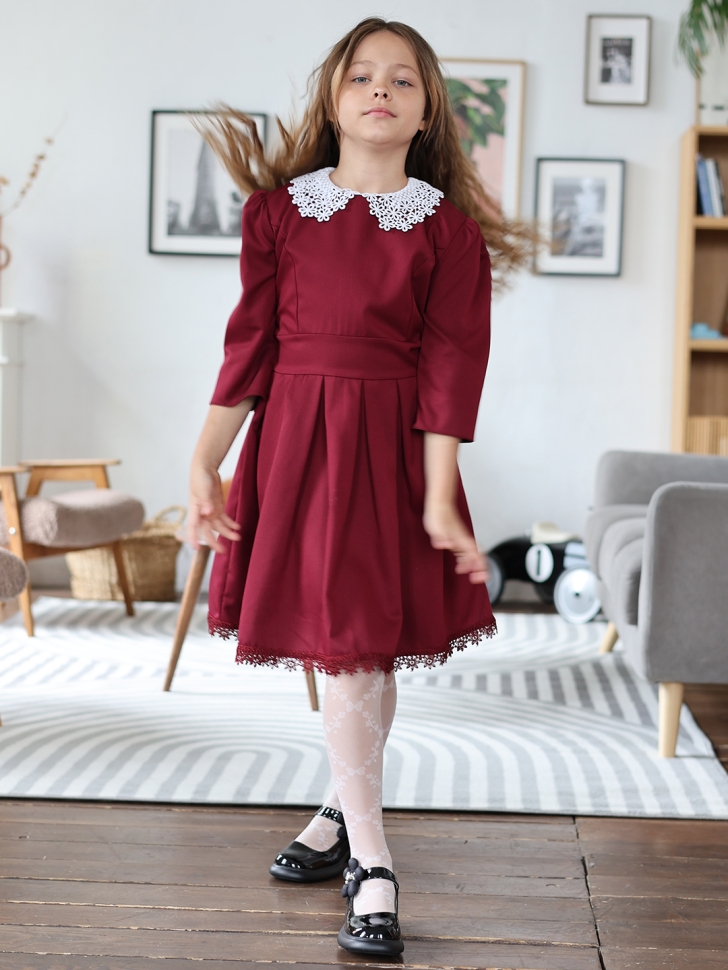 Платье для девочки школьное БУШОН SK1113, цвет бордовый