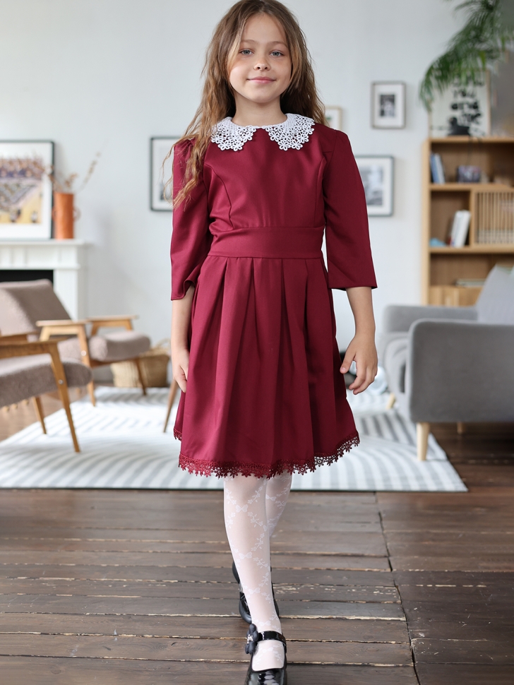 Платье для девочки школьное БУШОН SK1113, цвет бордовый