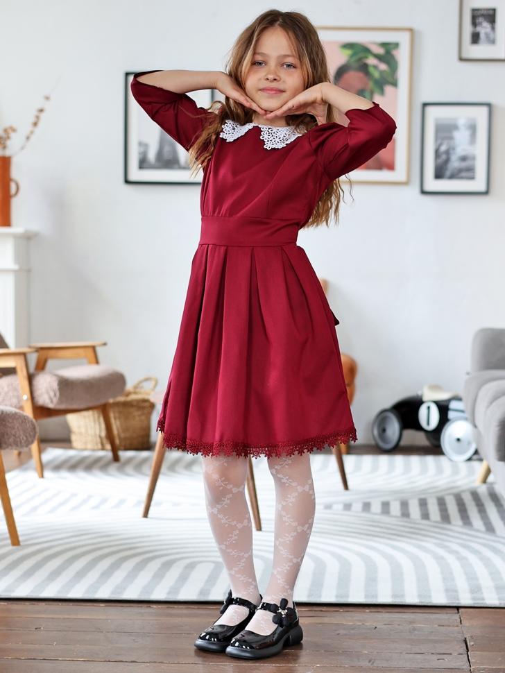 Платье для девочки школьное БУШОН SK1113, цвет бордовый