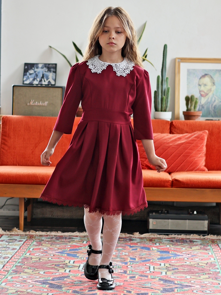 Платье для девочки школьное БУШОН SK1113, цвет бордовый
