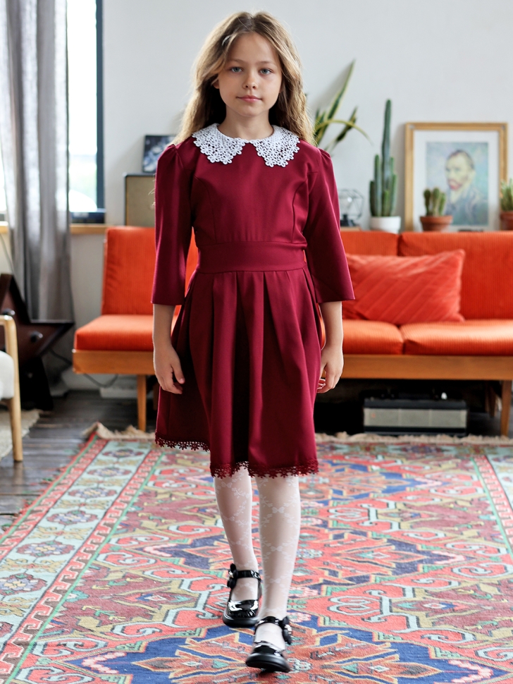 Платье для девочки школьное БУШОН SK1113, цвет бордовый