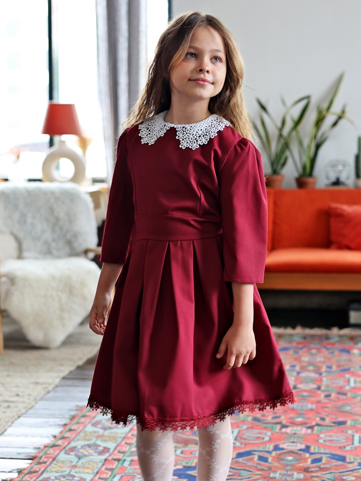 Платье для девочки школьное БУШОН SK1113, цвет бордовый