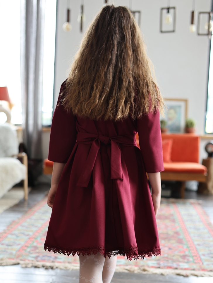 Платье для девочки школьное БУШОН SK1113, цвет бордовый