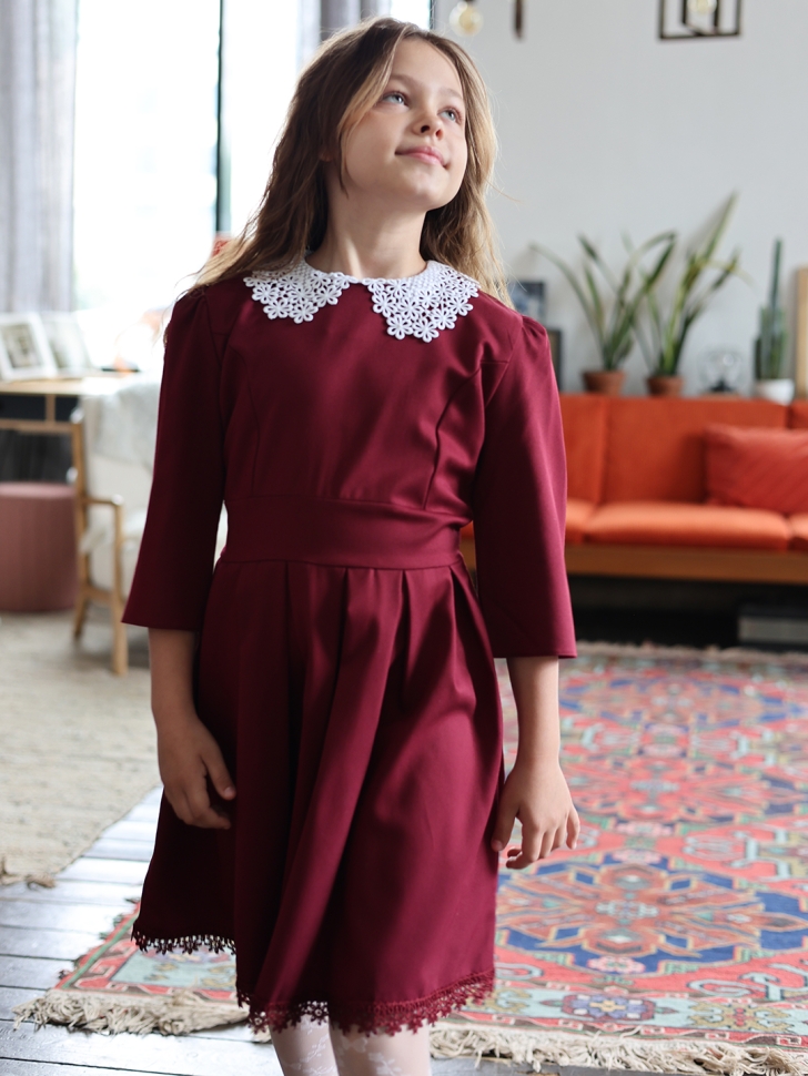 Платье для девочки школьное БУШОН SK1113, цвет бордовый