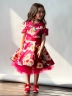 Платье для девочки нарядное БУШОН ST31, стиляги цвет малиновый/желтый пояс красный, принт красные цветы 