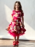Платье для девочки нарядное БУШОН ST31, стиляги цвет малиновый/желтый пояс красный, принт красные цветы 