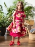 Платье для девочки нарядное БУШОН ST31, стиляги цвет малиновый/желтый пояс красный, принт красные цветы 