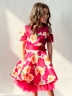 Платье для девочки нарядное БУШОН ST31, стиляги цвет малиновый/желтый пояс красный, принт красные цветы 