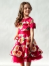 Платье для девочки нарядное БУШОН ST31, стиляги цвет малиновый/желтый пояс красный, принт красные цветы 
