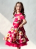 Платье для девочки нарядное БУШОН ST31, стиляги цвет малиновый/желтый пояс красный, принт красные цветы 