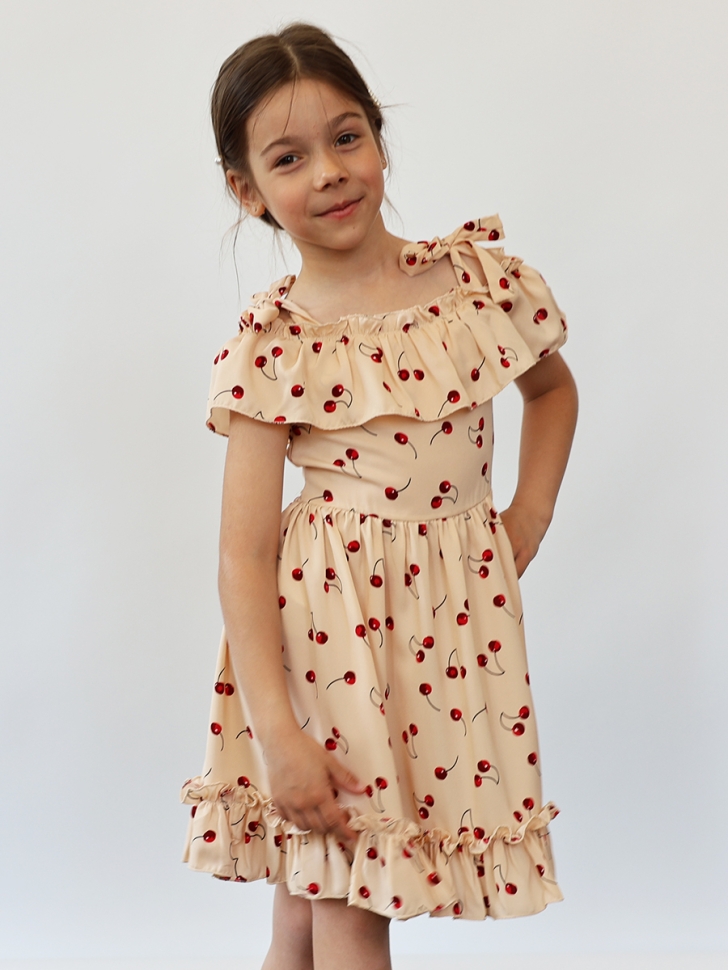 Платье для девочки вискоза БУШОН ST65, цвет бежевый/вишня