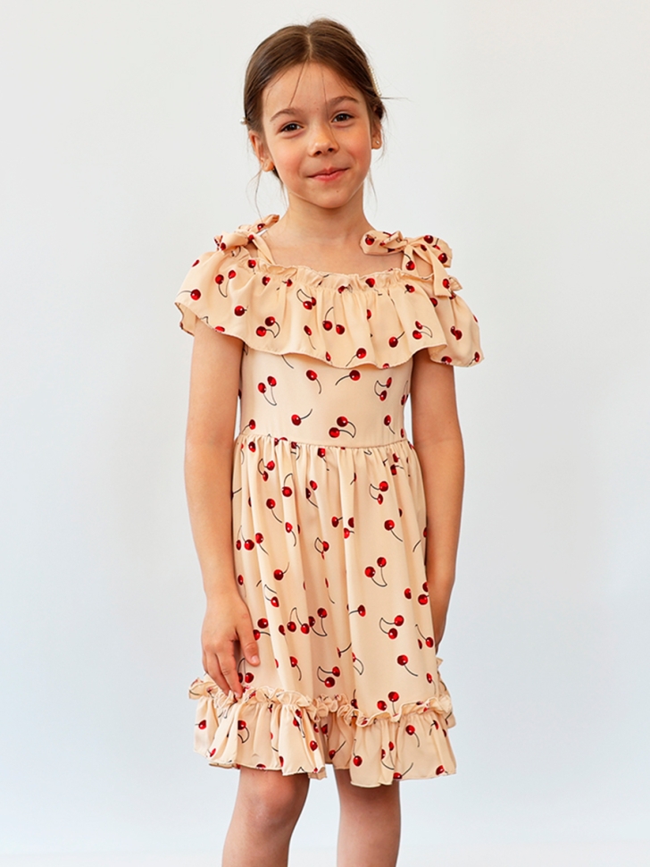 Платье для девочки вискоза БУШОН ST65, цвет бежевый/вишня
