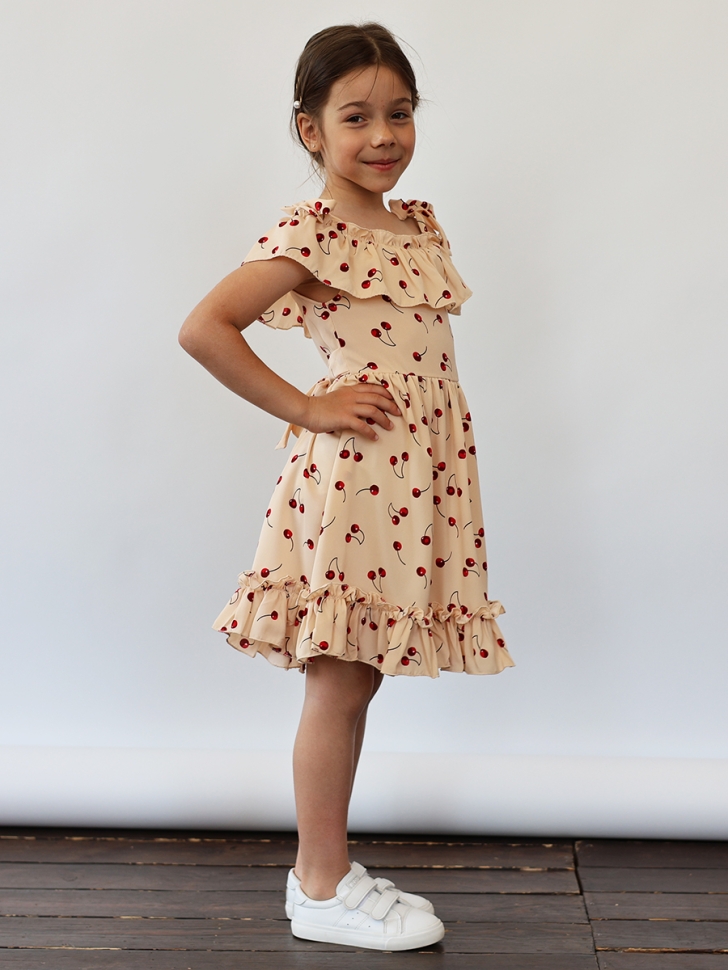 Платье для девочки вискоза БУШОН ST65, цвет бежевый/вишня