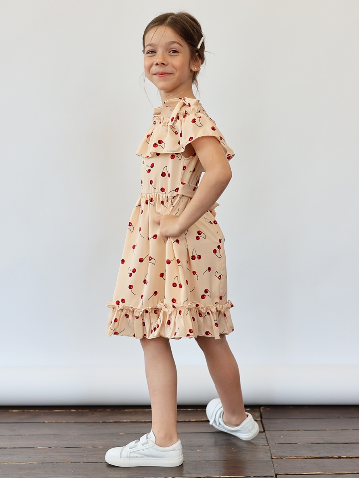 Платье для девочки вискоза БУШОН ST65, цвет бежевый/вишня