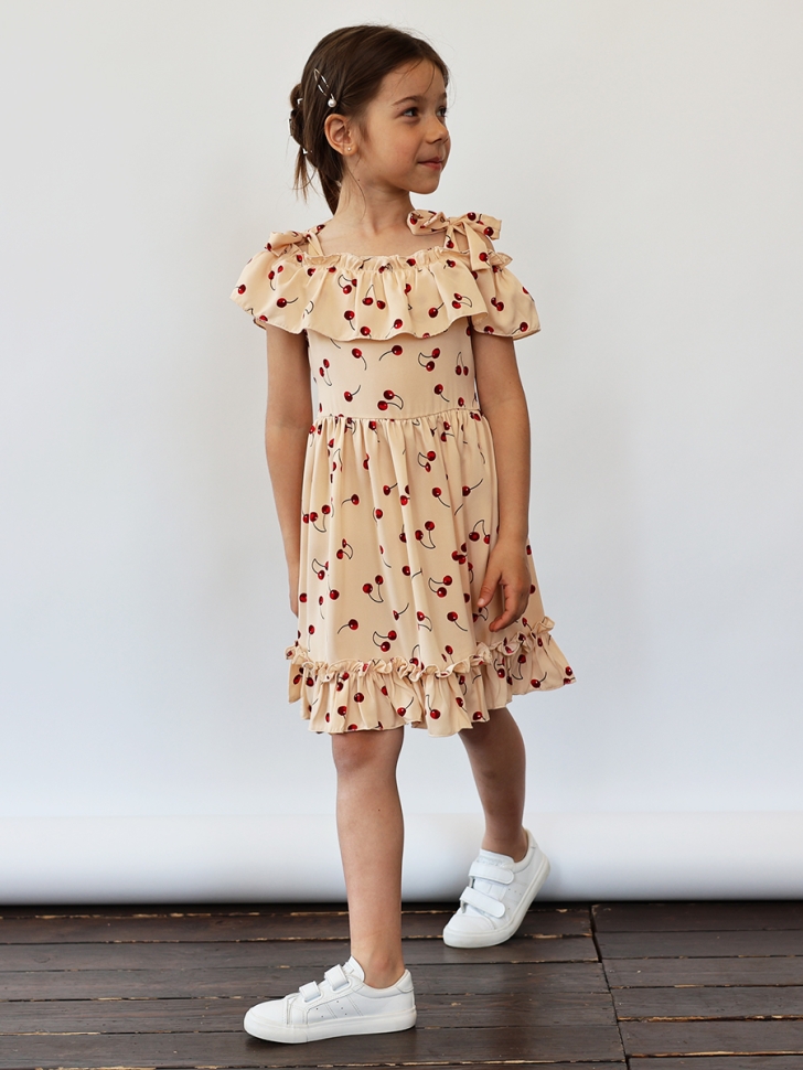 Платье для девочки вискоза БУШОН ST65, цвет бежевый/вишня