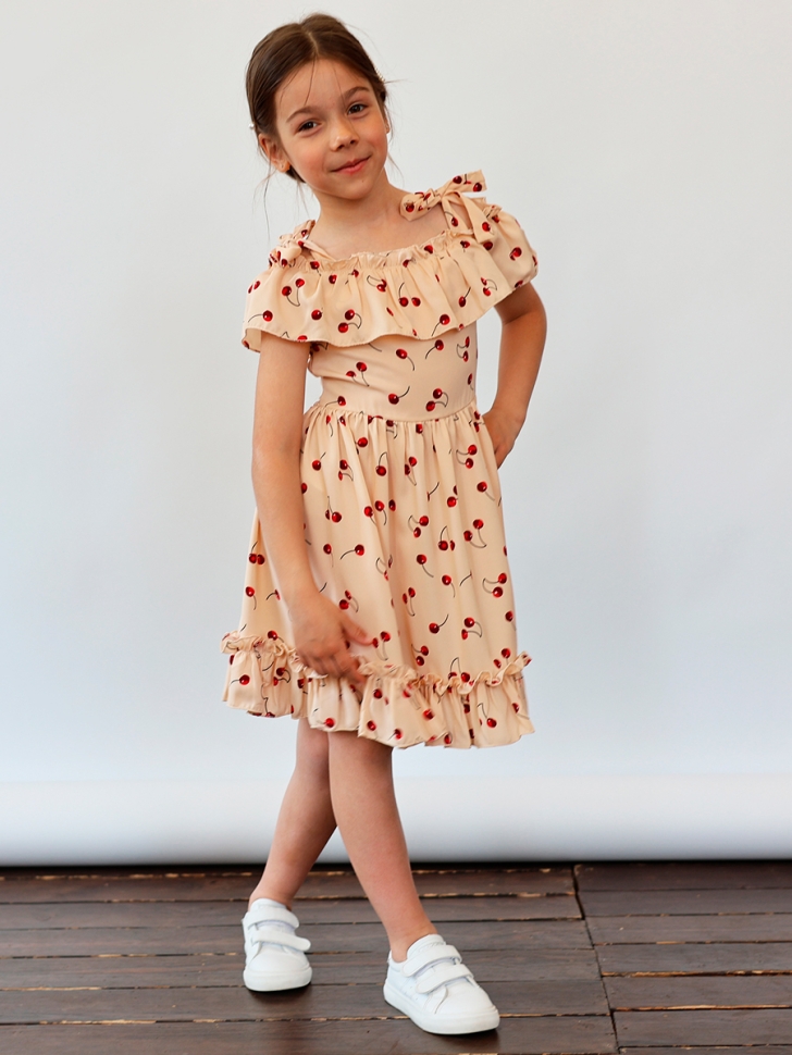 Платье для девочки вискоза БУШОН ST65, цвет бежевый/вишня