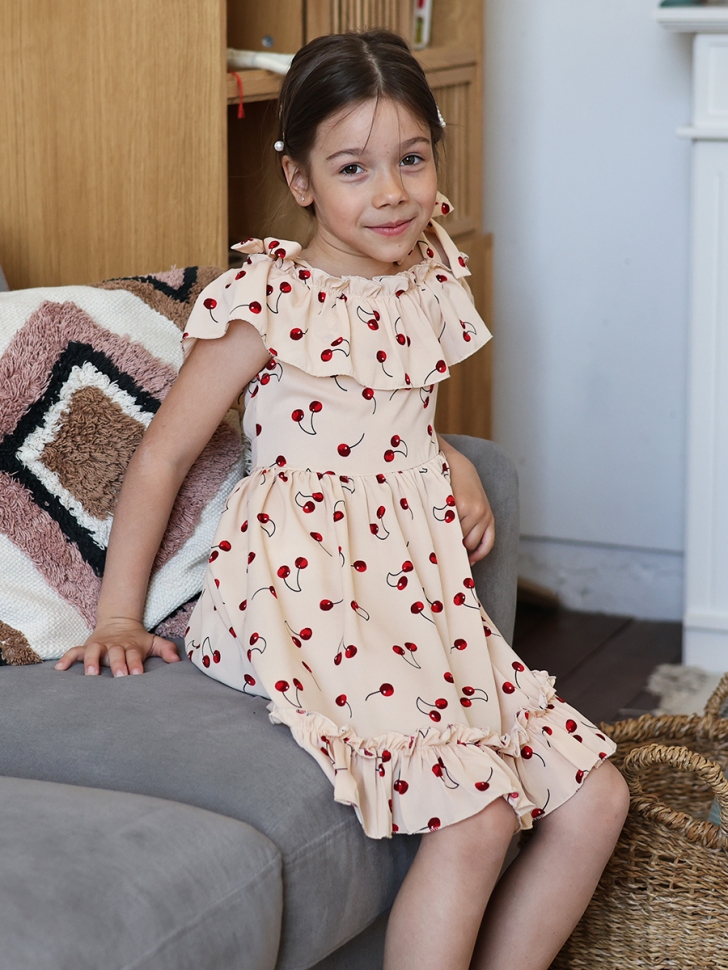 Платье для девочки вискоза БУШОН ST65, цвет бежевый/вишня