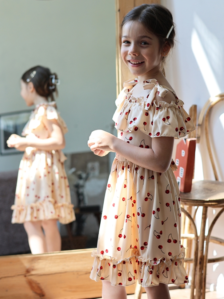 Платье для девочки вискоза БУШОН ST65, цвет бежевый/вишня