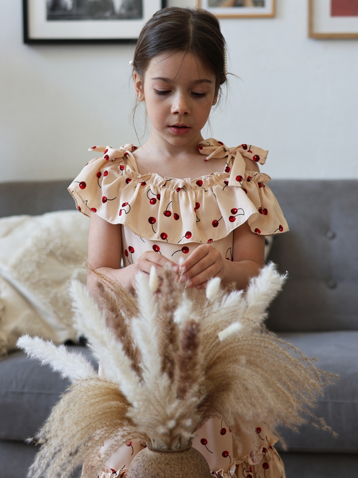 Платье для девочки вискоза БУШОН ST65, цвет бежевый/вишня