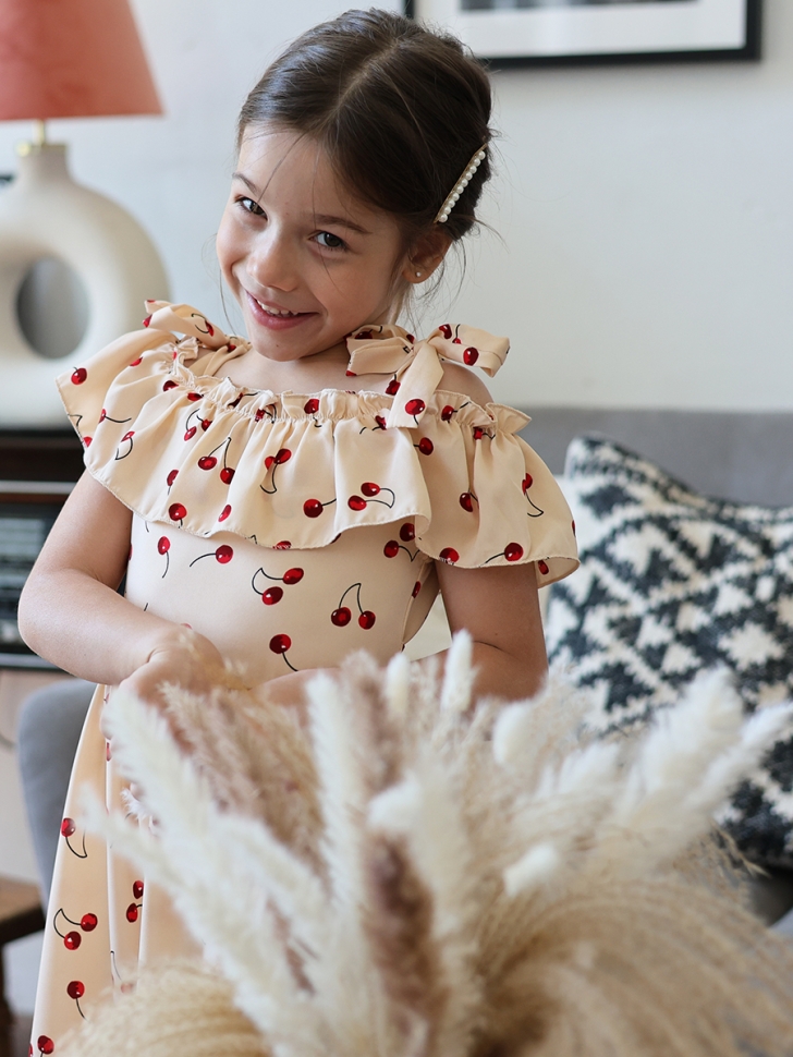 Платье для девочки вискоза БУШОН ST65, цвет бежевый/вишня