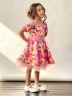 Платье для девочки нарядное БУШОН ST31, стиляги цвет розовый/желтый пояс розовый, принт цветы 