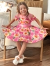 Платье для девочки нарядное БУШОН ST31, стиляги цвет розовый/желтый пояс розовый, принт цветы 