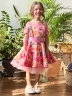 Платье для девочки нарядное БУШОН ST31, стиляги цвет розовый/желтый пояс розовый, принт цветы 