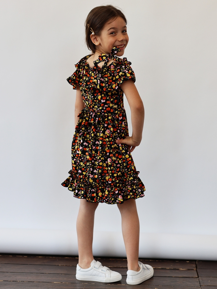Платье для девочки вискоза БУШОН ST65, цвет черный/мультиколор