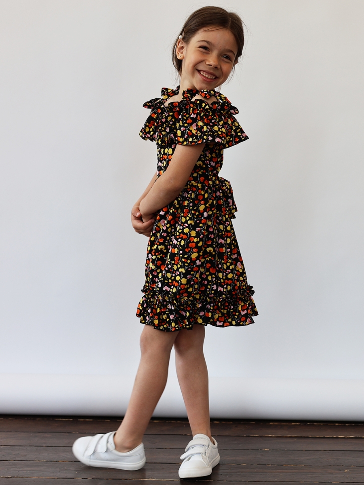 Платье для девочки вискоза БУШОН ST65, цвет черный/мультиколор