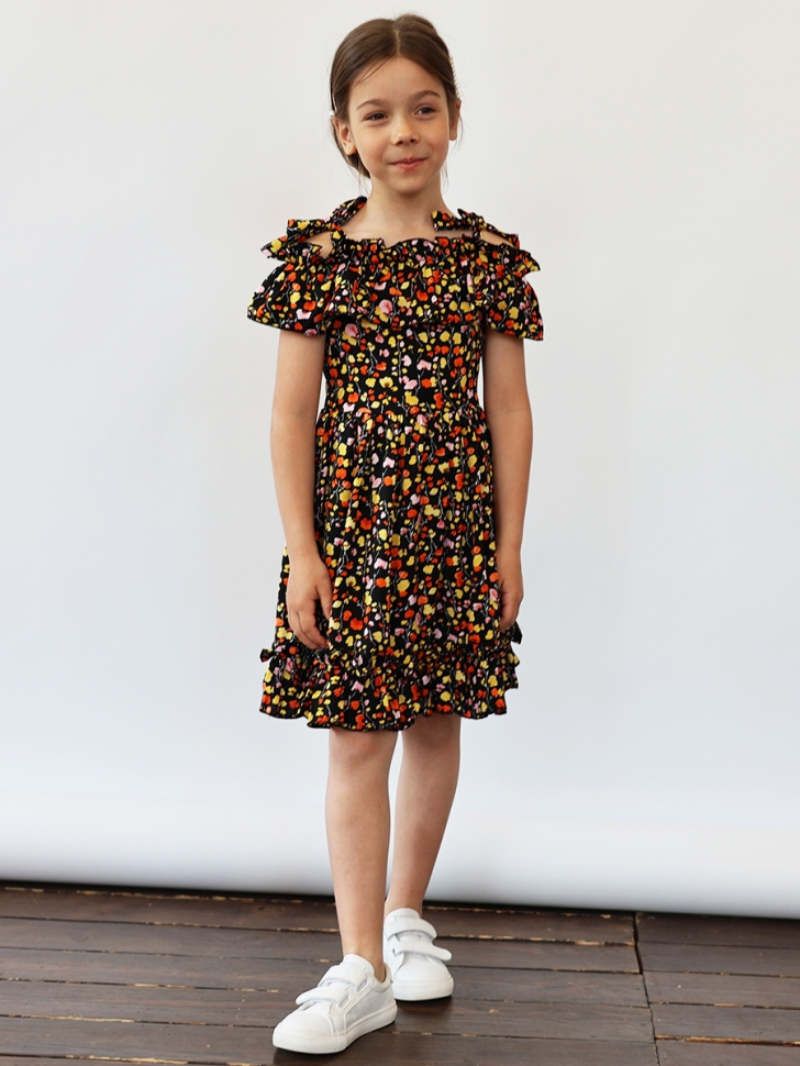 Платье для девочки вискоза БУШОН ST65, цвет черный/мультиколор