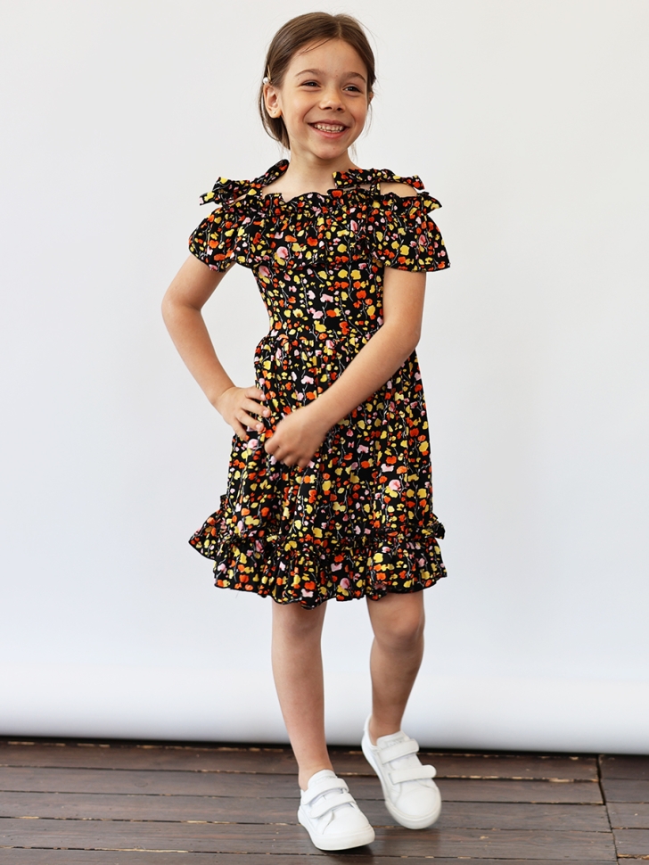 Платье для девочки вискоза БУШОН ST65, цвет черный/мультиколор