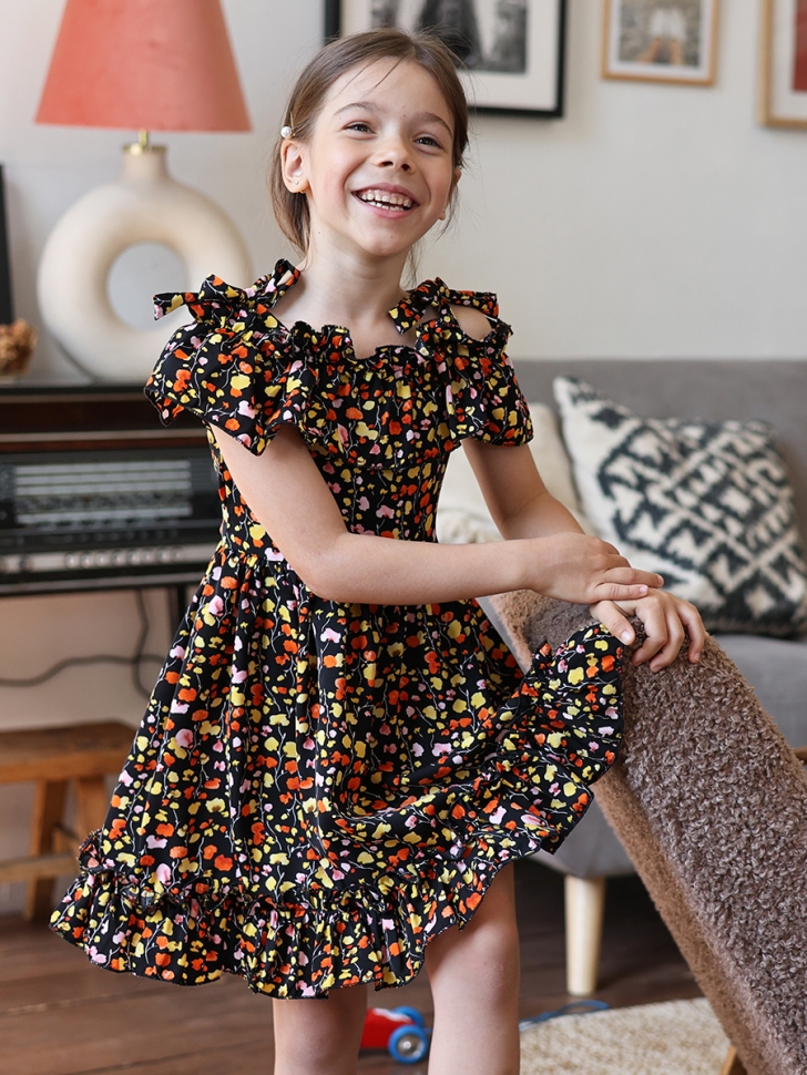 Платье для девочки вискоза БУШОН ST65, цвет черный/мультиколор