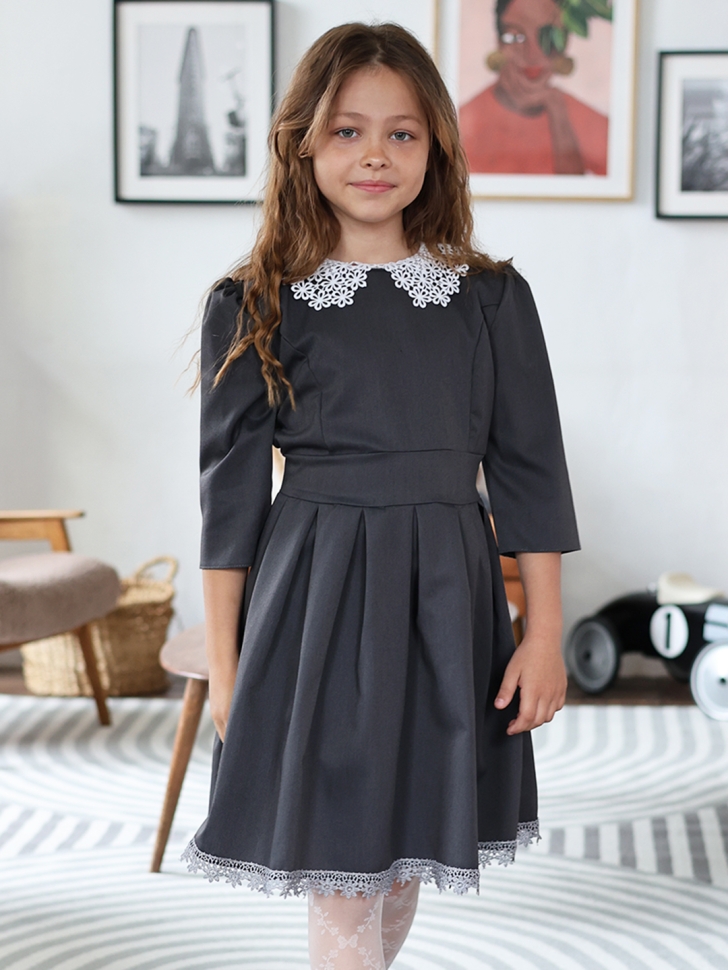 Платье для девочки школьное БУШОН SK111, цвет серый
