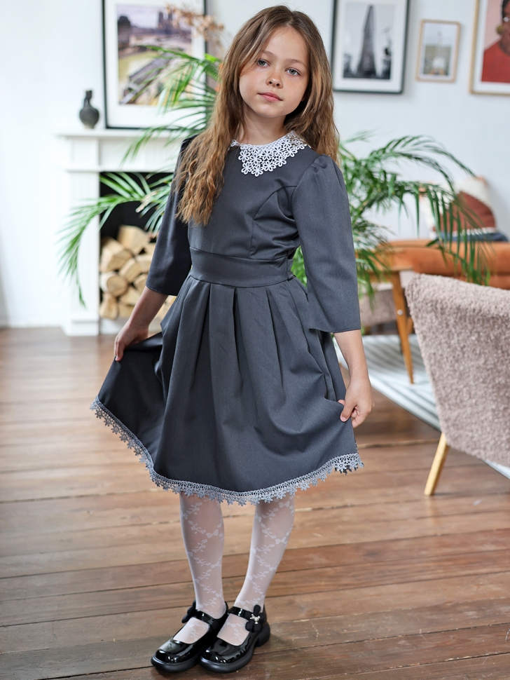Платье для девочки школьное БУШОН SK111, цвет серый