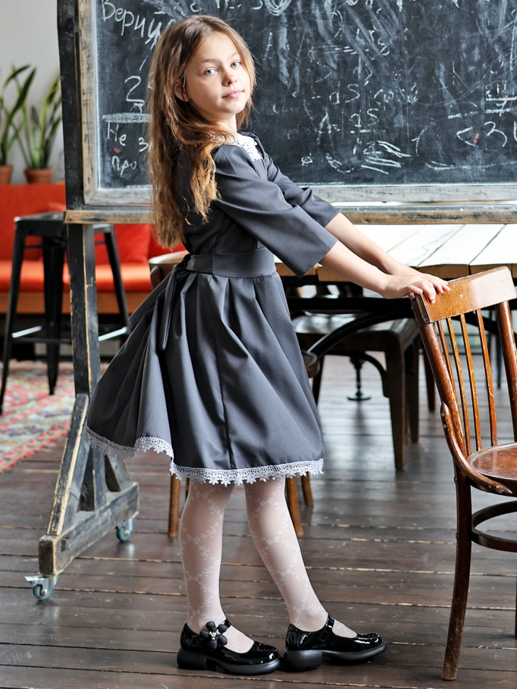 Платье для девочки школьное БУШОН SK111, цвет серый