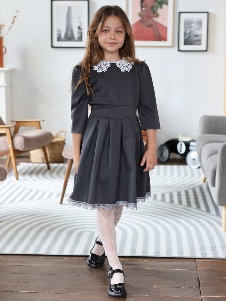 Платье для девочки школьное БУШОН SK111, цвет серый