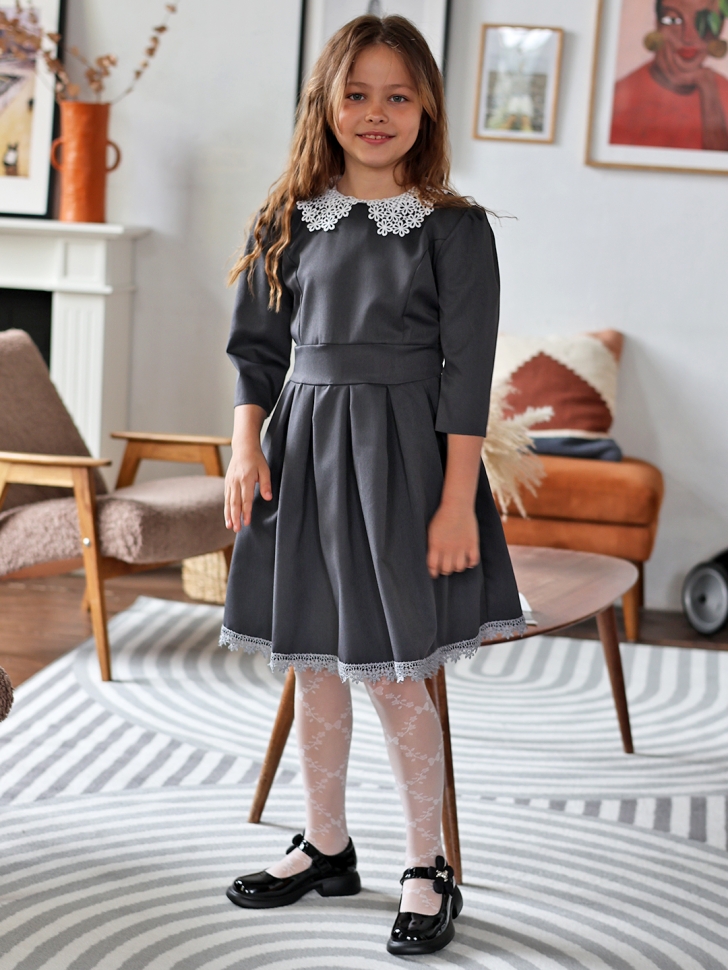 Платье для девочки школьное БУШОН SK111, цвет серый