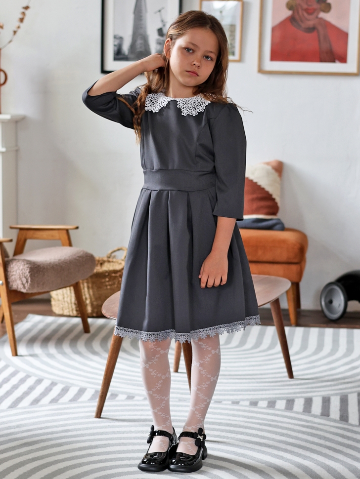 Платье для девочки школьное БУШОН SK111, цвет серый
