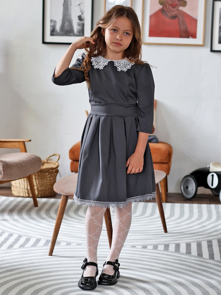 Платье для девочки школьное БУШОН SK111, цвет серый