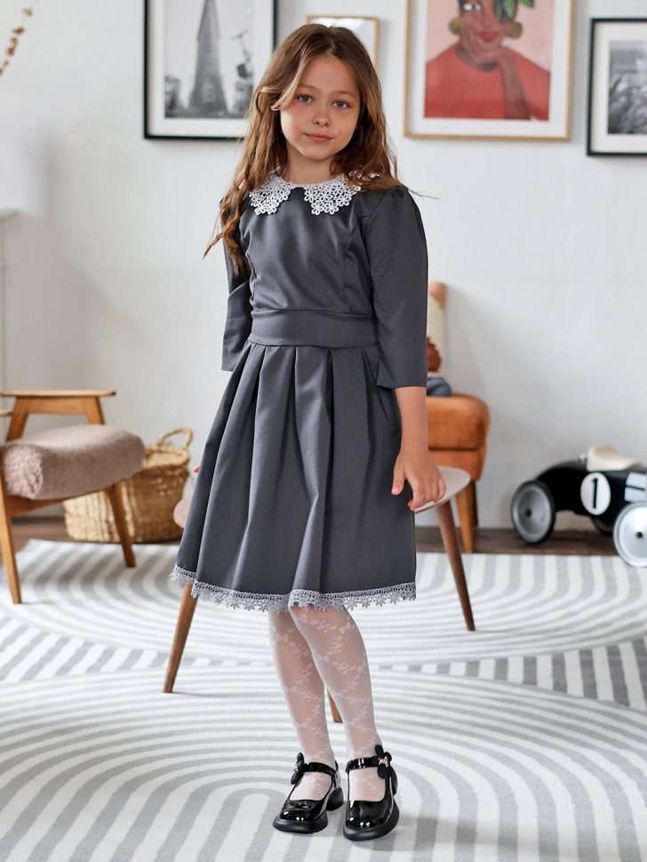 Платье для девочки школьное БУШОН SK111, цвет серый