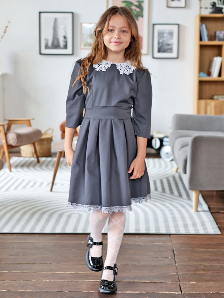 Платье для девочки школьное БУШОН SK111, цвет серый