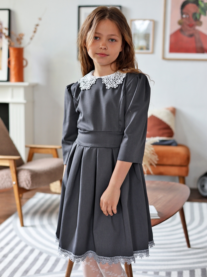 Платье для девочки школьное БУШОН SK111, цвет серый
