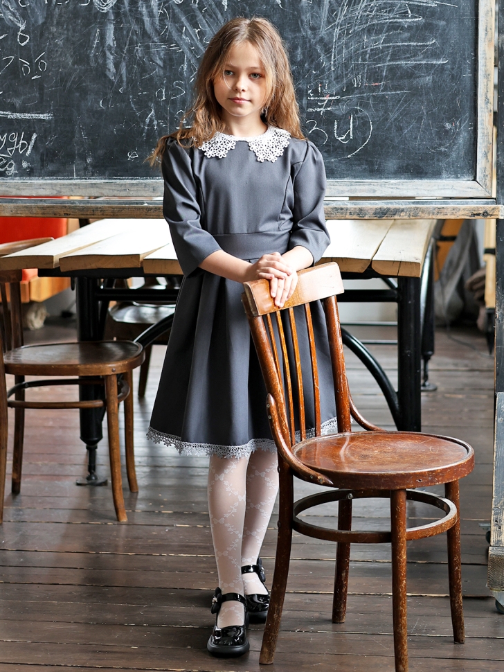 Платье для девочки школьное БУШОН SK111, цвет серый