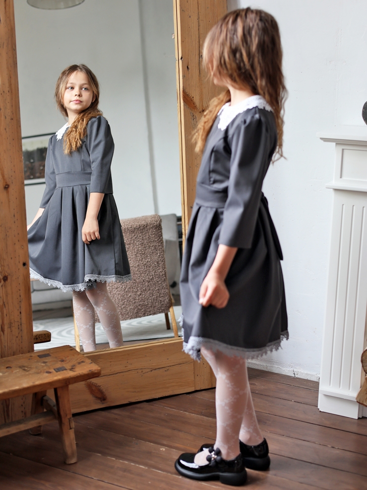 Платье для девочки школьное БУШОН SK111, цвет серый