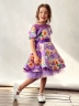 Платье для девочки нарядное БУШОН ST31, стиляги цвет сирень/желтый пояс сирень, принт цветы 